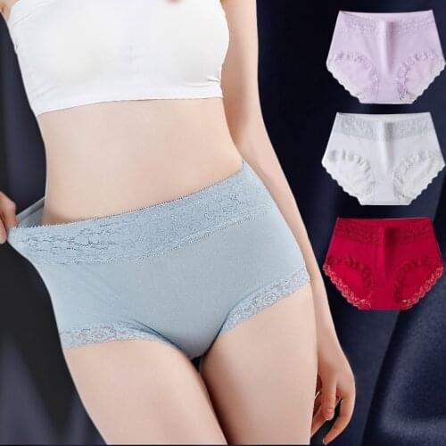 Womens Cotton Briefs Plus Size Elastic Panties Lace Lingerie Breathability Female Underwear High Quality Soft