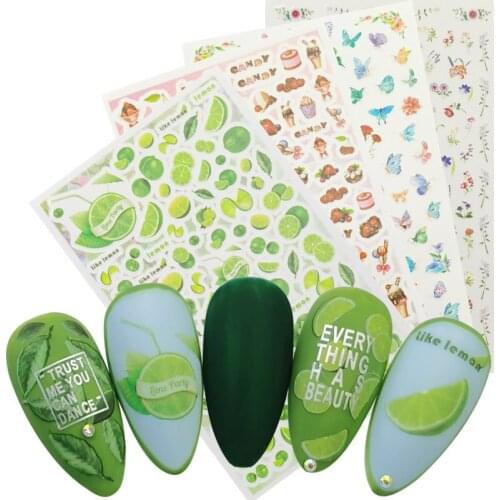 2021 Summer NEW 3D Lemon Flower Design Sticker for Nails Adhesive DIY Manicure Slider Nail Art Sticker Nail Sliders