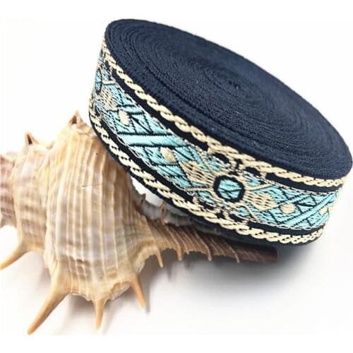 10Yards 15mm 5/8" Blue Wide Line Yellow Flowers Ribbon Wedding Home Accessory Jacquard Ribbon Handmade Gift Wrapping Ribbon