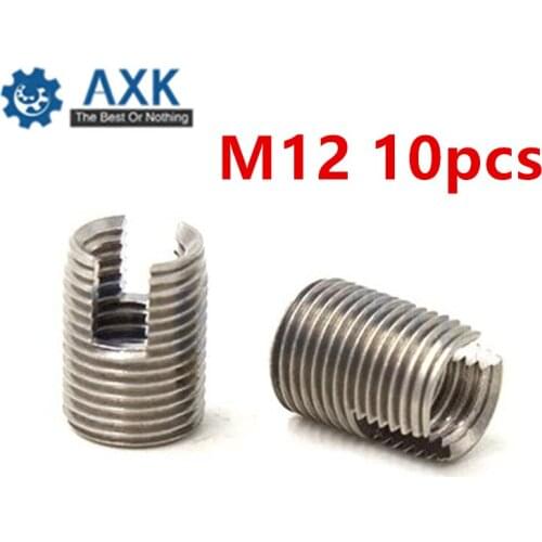10pcs Stainless Steel M12 Self Tapping Thread Insert Screw Bushing M12*1.75*22mm 302 Slotted Type Wire Thread Repair Insert