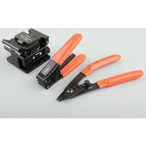 [100% New] 3 In 1 FTTH Fiber Optic Tool Kit with Fiber Cleaver and CFS-2 miller stripper+ drop cable Wire stripper + VFL 10mw