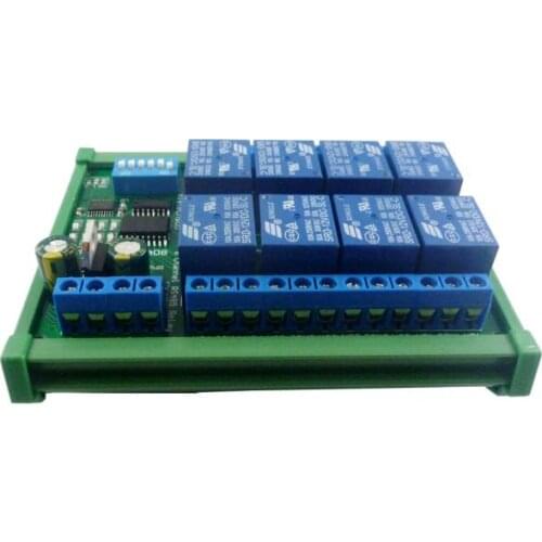 12V 8-channel rail box RS485 relay Modbus RTU protocol remote control PLC expansion board