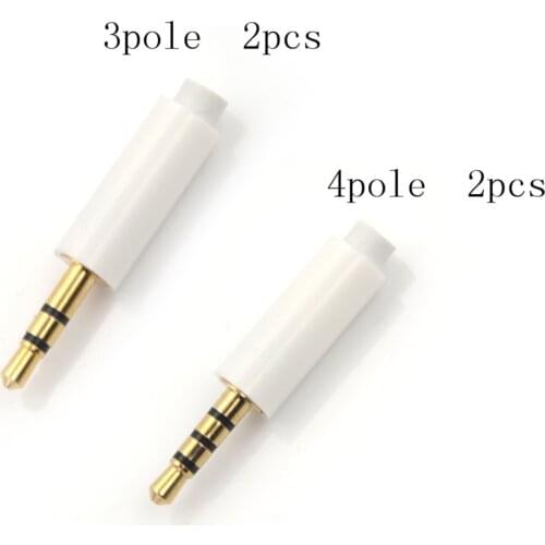 2PCS White 2.5mm Stereo Headset Plug With Tail 3/4 Pole 2.5 Mm Audio Plug Jack Adaptor Connector For Phone