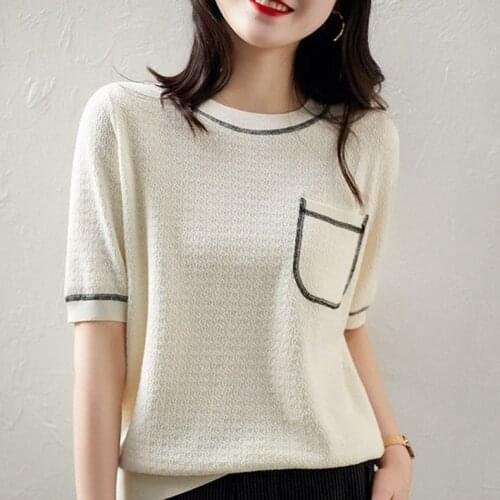 2021 Womens T-shirt Tops Short Sleeves Knitting T-shirts Summer O-neck Soft Basicshirt Fashion Tees Solid Color Casual Tees L79