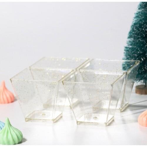 50Pcs Dessert Cups Stackable Disposable PS Plastic Dessert Mousses Cup Transparent Square Dessert Cups for Wedding Party