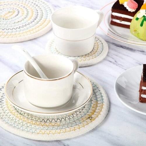 6 Pcs Potholders Trivet Coaster Set,4.3 & 7 Inch Cotton Weave Round Pads for Kitchen Hot Pot Cup Dishes,White & Colorful
