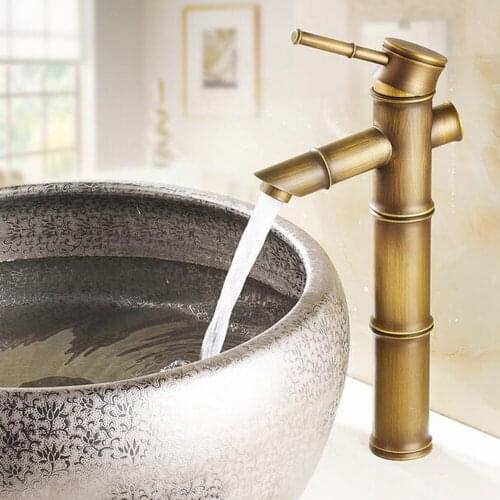 Antique Brass Bamboo Shape Single Handle Bathroom Basin Faucet Mixer Tap anf010