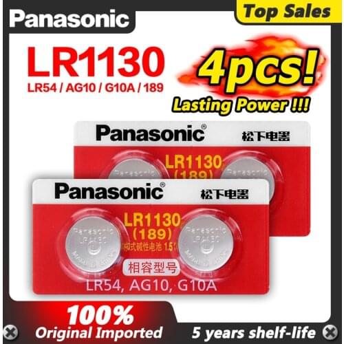 4pcs/lot Panasonic Battery Cell 1.5V AG10 LR1130 Alkaline Button Battery AG10 389 LR54 SR54 SR1130W 189 LR1130 Button Batteries