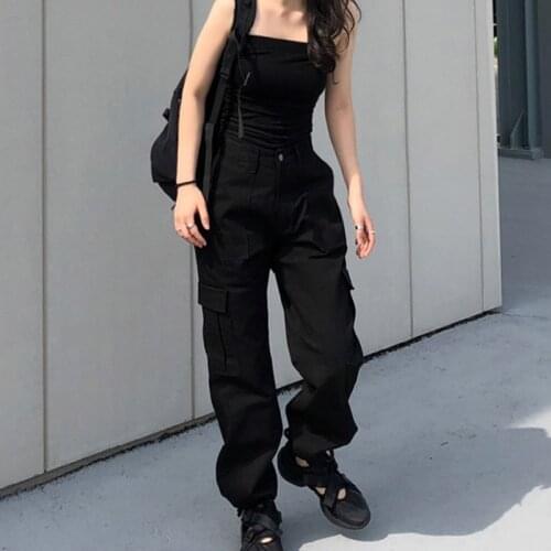 SUCHCUTE Cargo Pants Women Wide Leg Casual Pant Femme Punk Gothic Female High Waist Trouser Harajuku Pantalones Mujer Harem Pant