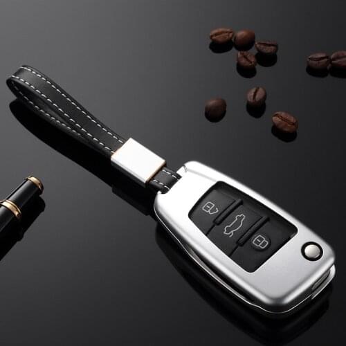 Aluminum Alloy Car Key Case Cover with Leather Belt Key Shell Storage Bag Protector for Audi A3 A4 S5 A6 Q3 Q5 R8 TT