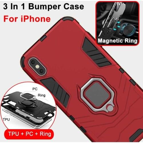 Magnetic Ring Stand Case for iPhone 12 11 Pro Max XS XR 6 6s 7 8 Plus X SE 2020 Back Cover Protector Bumper Shell with Holder