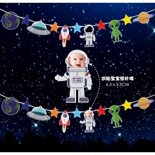 UFO Space Theme Birthday Banner Space Shipping Star Rocket Garland Hunging Flags Birthday Party Kids Decorations Home Room Decor