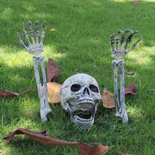 Halloween Haunted Skull Haunted House Realistic Bones Head And Hands Set Graveyard Scene Cosplay DIY Horror Party Decorations
