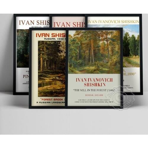 Ivan Shishkin Landscape Vintage Art Prints Exhibition Museum Poster, Retro Scenery Illustration Wall Stickers, Wall Home Decor