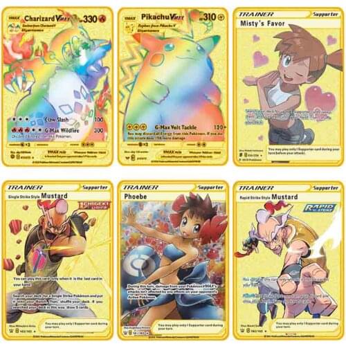 Pokemon Cards Gold Metal Card Game Anime TRAINER Charizard Pikachu Kaarten Battle Pokemon Gold Action Collection Child Toys