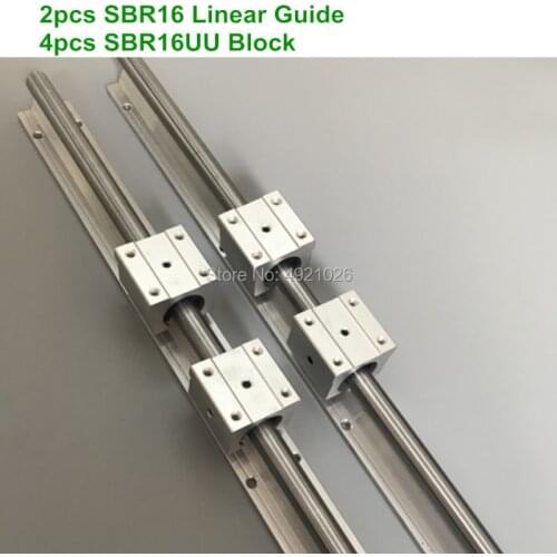 2pcs SBR16 16mm linear rail 250 300 350 400 450 500 600mm support round guide rail + 4pcs SBR16UU slide block for cnc parts
