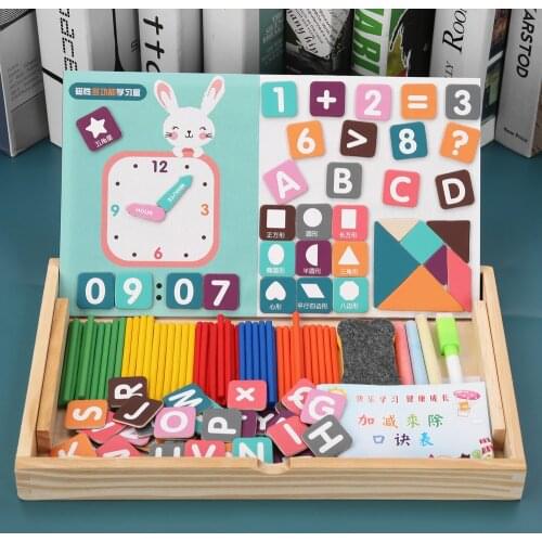Magnetic stickers jigsaw puzzle childrens multifunctional double-sided learning drawing board toys English alphabet recognition