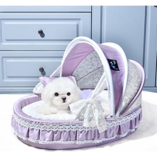 Cute Princess Pet Bed Bow-TIE Lace Cat Dog Bed, Puppy Small Medium Dog Cat Sleeping Igloo House Non-Slip Warm Washable