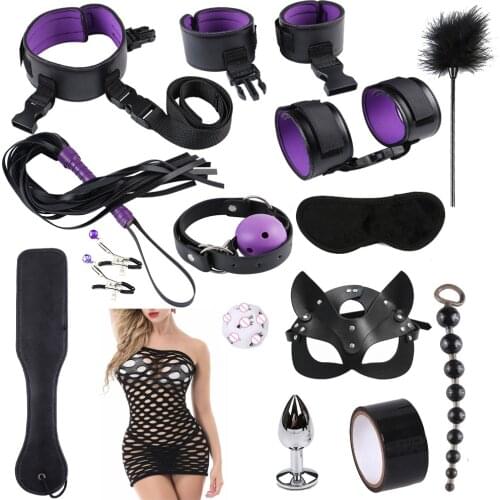 Bdsm Bondage Set of Cat Ear Mask Handcuffs Whip Sex Toys Sexy Costumes for Men Women Fetish Cosplay Flirt Erotic Products