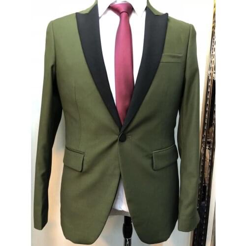 2019 slim fit NEW green men suit 2 piece best men suits with pants tuxedo groom wedding sets blazers smoking jacket black lapel