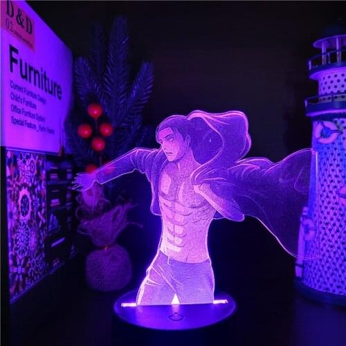 Attack on Titan 3D Lamp Eren Jaeger Nights Lights Model Colorful Novelty Anime Led Decoration Attack Lighting Lampara Xmas Gift