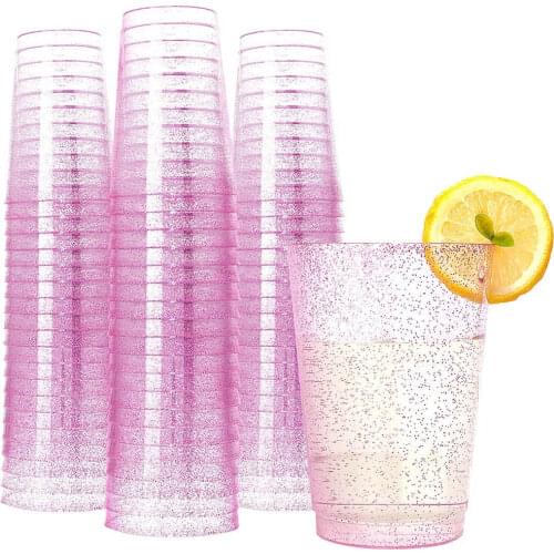50 Pieces of 12 oz Rose Gold Cup Disposable Rose Gold Sparkling Plastic Cup-High-End Wedding Pink Cup-Party Cup