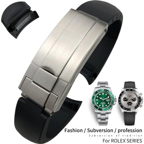 20mm 19mm 21mm Rubber Silicone Band Fit for Role Daytona Deepsea Oysterflex GMT Submariner watch Strap Steel Folding Buckle mens