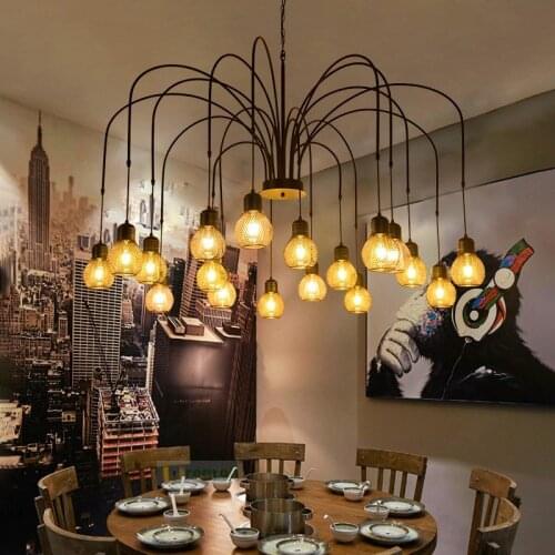 Retro large chandelier theme restaurant led light Stairs wrought iron industrial style E27 lamp Modern Decorations chandeliers