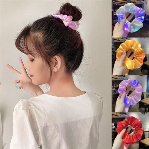New Arrival Girls LED Luminous Scrunchies Hairband Ponytail Holder Headwear Elastic Hair Bands Solid Color Hair Accessories