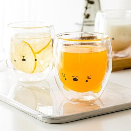 Cute Bear Double Glass Mug Creative Cartoon Insulation Coffee Juice Milk Breakfast Afternoon Tea Cup Children Kitchen Tableware