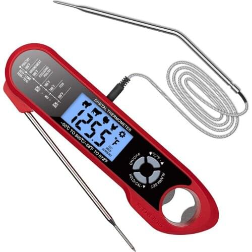 Double-Probe Meat Thermometer Instant Read Waterproof Digital Thermometer with Alarm for BBQ Grill Smoker Baking Turkey Liquids