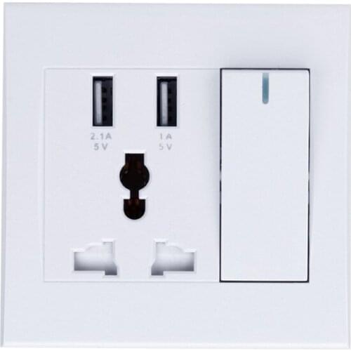 Universal Socket 5V 1000-2100mA USB Wall Socket 86 Type Concealed Dual USB with Switch for Family and Office Electrical Sockets