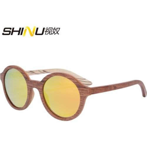 Retro Vintage Round Wooden Glasses Polarized Yellow Lens Sunglasses UV400 Protection Mirror Coating Eyeglasses Summer Eyewear