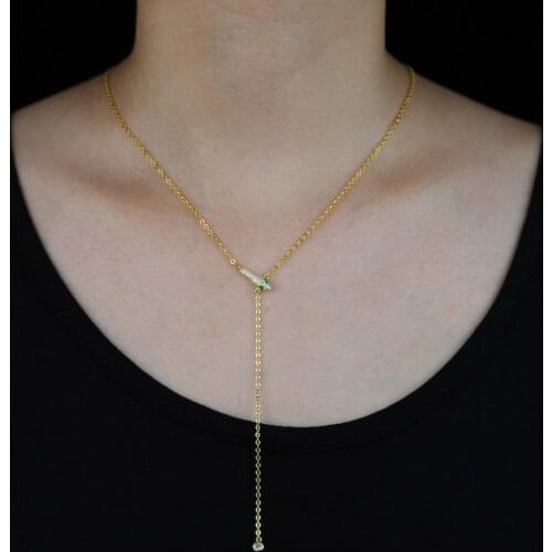 Summer New design top quality women sparking bling cubic zircon thin link chain gold silver color snake long drop charm necklace