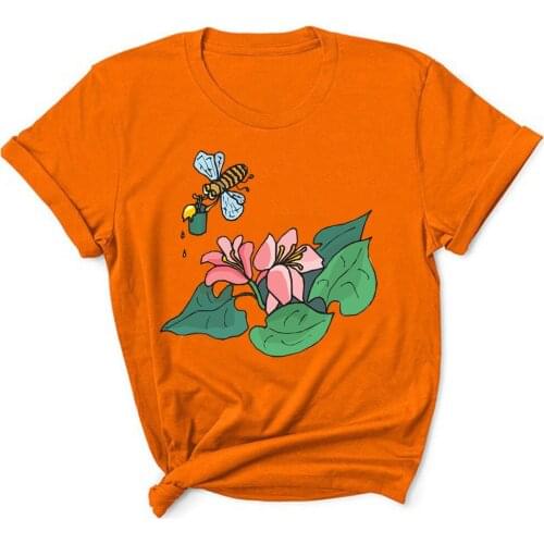 Bee Flower Women 2021 Short Sleeve Printing Spring Fashion Lady Clothes Print Tshirt Female Tee Top Ladies TX8231