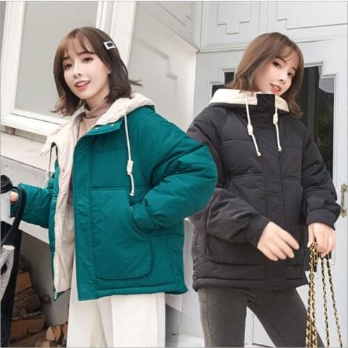 Korean Style Winter Jacket Women Newest Green With A Hood Black White Female Overcoat Loose Oversized Womens Thick Short Parka