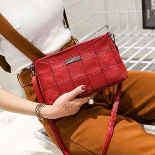 Women Fashion Crossbody Bags Ladies Trendy Solid Color Shoulder Bags Ladies Handbag Female Vintage Leather Plaid Messenger Bags