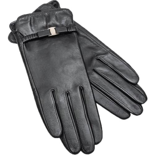 Female Luxury Gloves Women Warm Winter Touchscreen Ladies Black Genuine Leather Gloves S2526