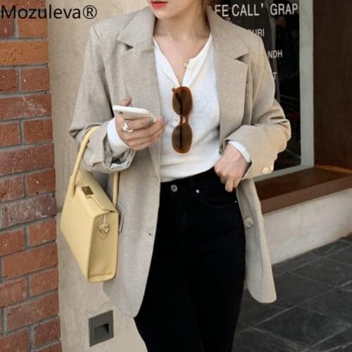Mozuleva 2021 Women korean Chic soft Blazer autumn Single breasted Female Loose Suit Jacket Full Sleeve Outwear Blazer