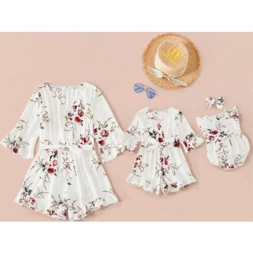 Mother Daughter Dress V-neck Floral Dress 2021 NEW Summer Girl Women Boho Loose Dresses Sundress Clothes Family Matching Outfits