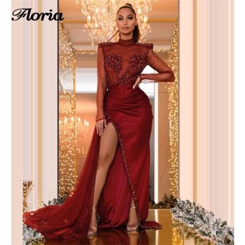Custom Made Glitter Burgundy Evening Gowns For Women Dress Robe De Soiree New Arrival Couture Dubai Prom Dresses Arabic Party