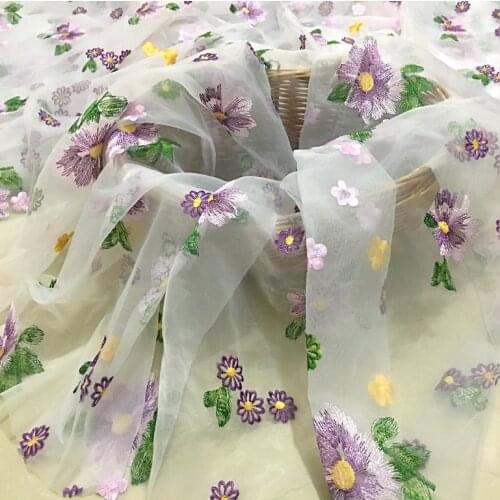 1meter new multi-color three-dimensional embroidery flower lace fabric Organza lace childrens clothing fabric French lace
