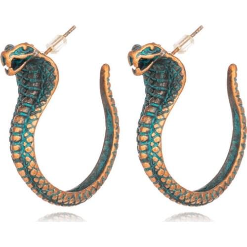 1Pair Ethnic Punk Vintage Metal Bronze Snake Stud Earrings For Women European Personality Animals Big Earrings Jewelry E166