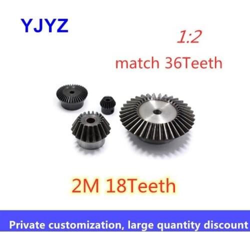 1pc Bevel gear 1:2 speed ratio 90 degree transmission bevel gear 2M 18Teeth match 36Teeth