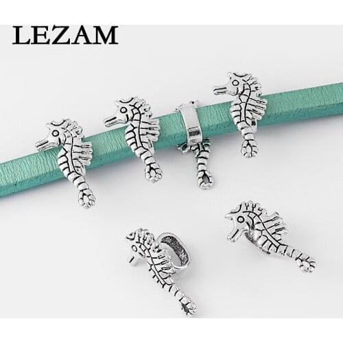 10pcs Antique Sliver Sea Horse Shaped Slider Spacer Beads for Licorice Leather Cord Charm Bracelet Jewelry Accessories