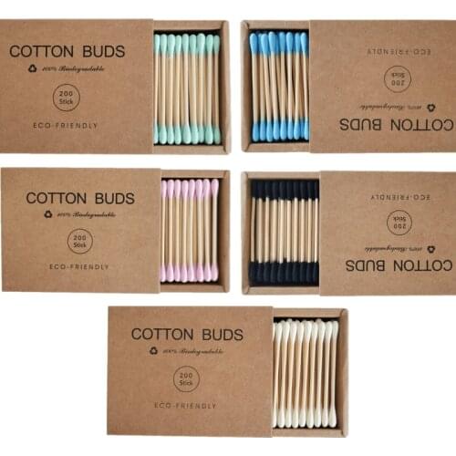 2000pcs Eco Friendly Cotton Swabs Colorful Black Double Head Biodegradable Bamboo Buds for Beauty Makeup Nose Ears Cleaning