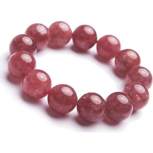 AAA Genuine Natural Red Ice Strawberry Quartz Crystal Stretch Bracelets For Women Femme 18mm Big Transparent Round Bead Bracelet