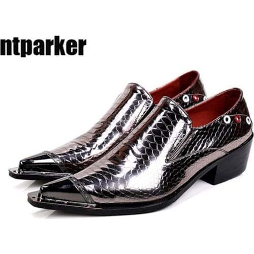 Ntparker Bright Leathe Man Dress Shoes Pointed Toe Fashion Business/Party Leather Shoes Man , EU38-46