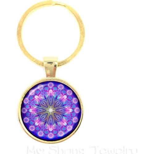 Indian Jewelry Mandala Keychain OM Keychain For Man Women Yoga Flower Zen Jewelry Buddhist Keychain Meditation Pendant