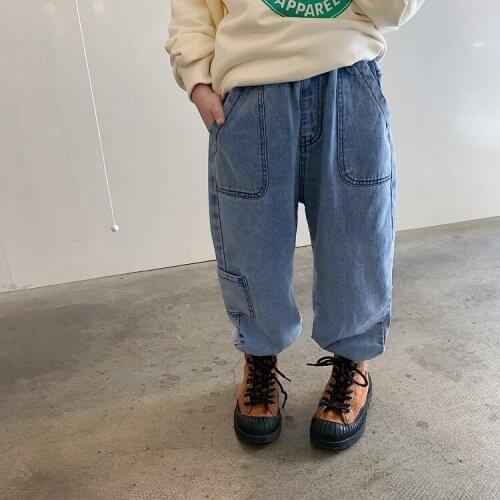 2021 Korea style girls boys denim pants autumn fashion kids long jeans pants 2-8 years